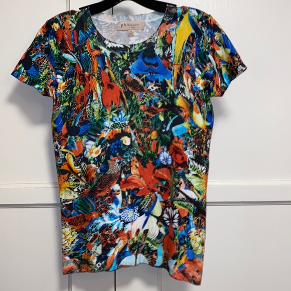 Philosophy Tops - Philosophy Small Tropical Print Colorful Short Sleeve Top